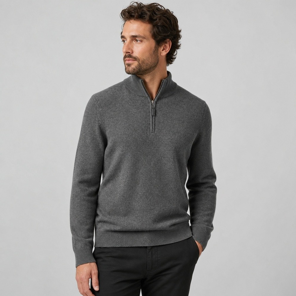 Daniel Bishop Men's 100% Cashmere 1/4 Zip Sweater M Gray Mock Neck Pullover